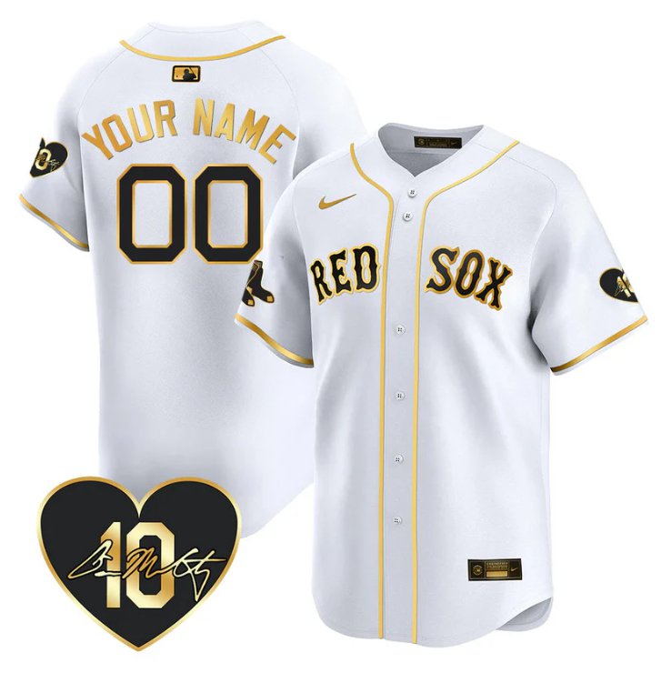 Custom Boston Red Sox Jersey Dave McCarty Memorial Patch Stitched White Gold