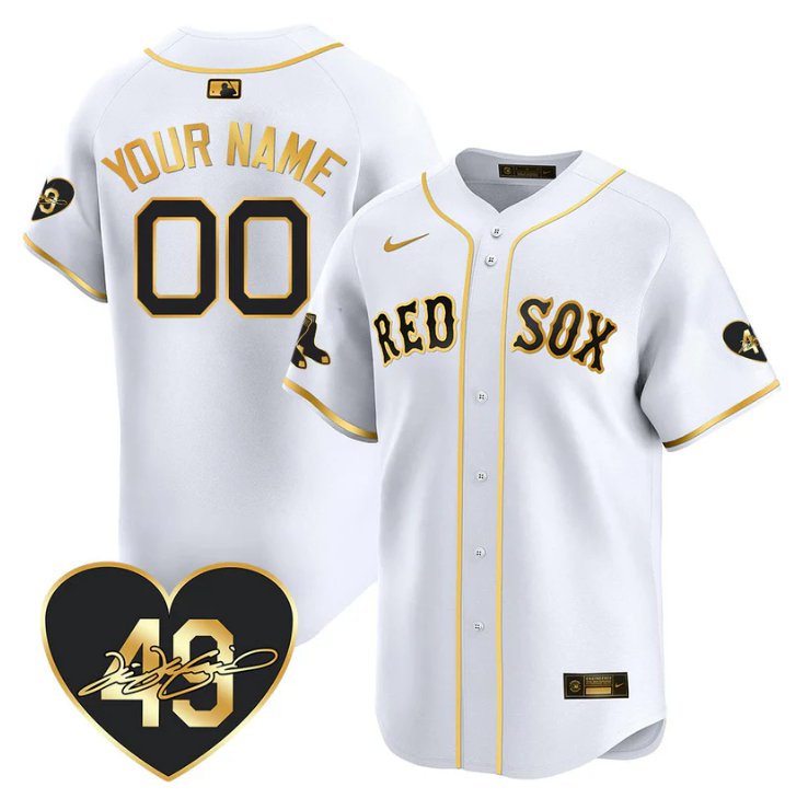 Custom Boston Red Sox Jersey Tim Wakefield Limited Memorial Patch Stitched White Gold