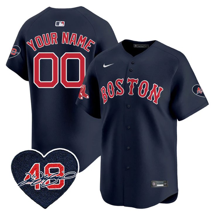 Custom Boston Red Sox Jersey Tim Wakefield Limited Memorial Patch Stitched Navy