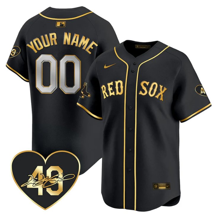 Custom Boston Red Sox Jersey Tim Wakefield Limited Memorial Patch Stitched Black Gold