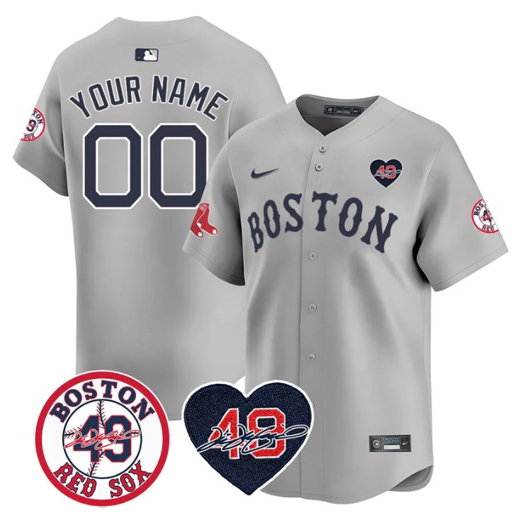 Custom Boston Red Sox Jersey Tim Wakefield Memorial Patch Stitched Gray