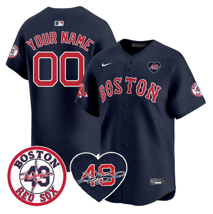 Custom Boston Red Sox Jersey Tim Wakefield Memorial Patch Stitched Navy