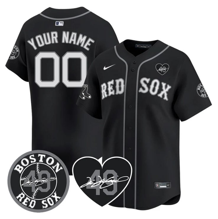 Custom Boston Red Sox Jersey Tim Wakefield Memorial Patch Stitched Black