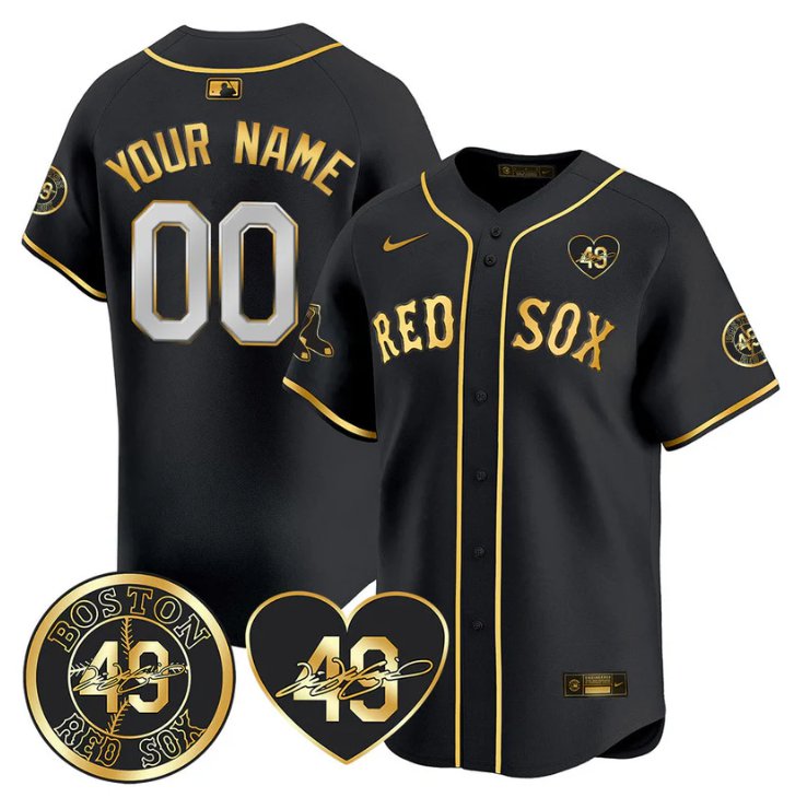 Custom Boston Red Sox Jersey Tim Wakefield Memorial Patch Stitched Black Gold
