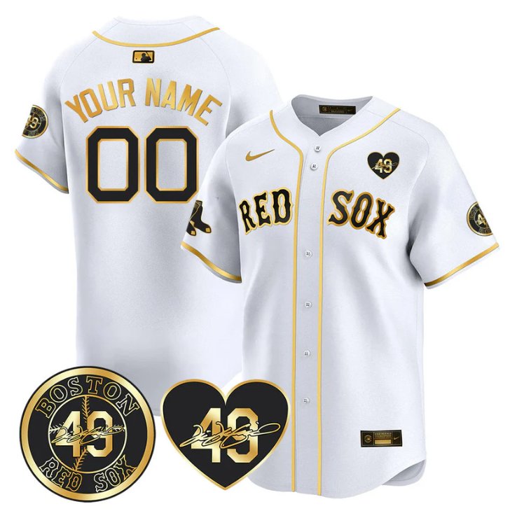 Custom Boston Red Sox Jersey Tim Wakefield Memorial Patch Stitched White Gold