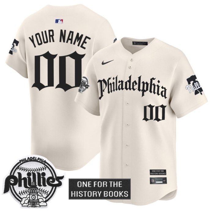 Custom Phillies Jersey Retro Newspaper Edition Vapor Premier Limited Stitched Cream