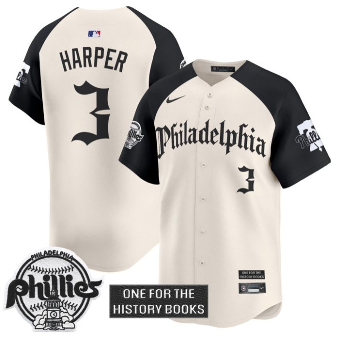 Men's Bryce Harper Jersey #3 Phillies Retro Newspaper Edition Vapor Premier Limited Stitched Alternate