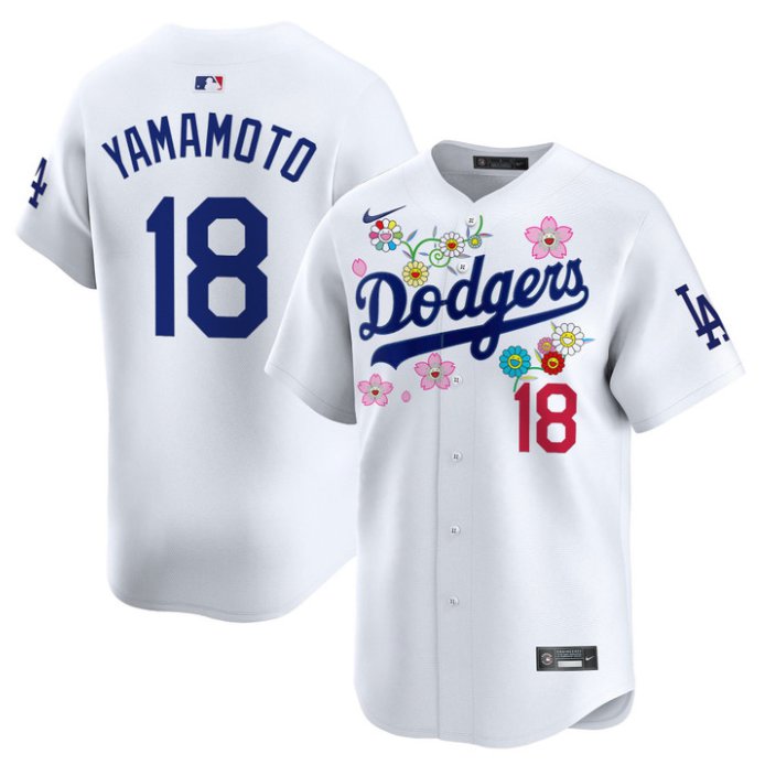Men's Yoshinobu Yamamoto Jersey #18 Dodgers x Takashi Murakami 2025 Vapor Limited Stitched White