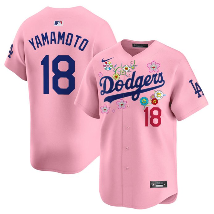 Men's Yoshinobu Yamamoto Jersey #18 Dodgers x Takashi Murakami 2025 Vapor Limited Stitched Cherry Blossom