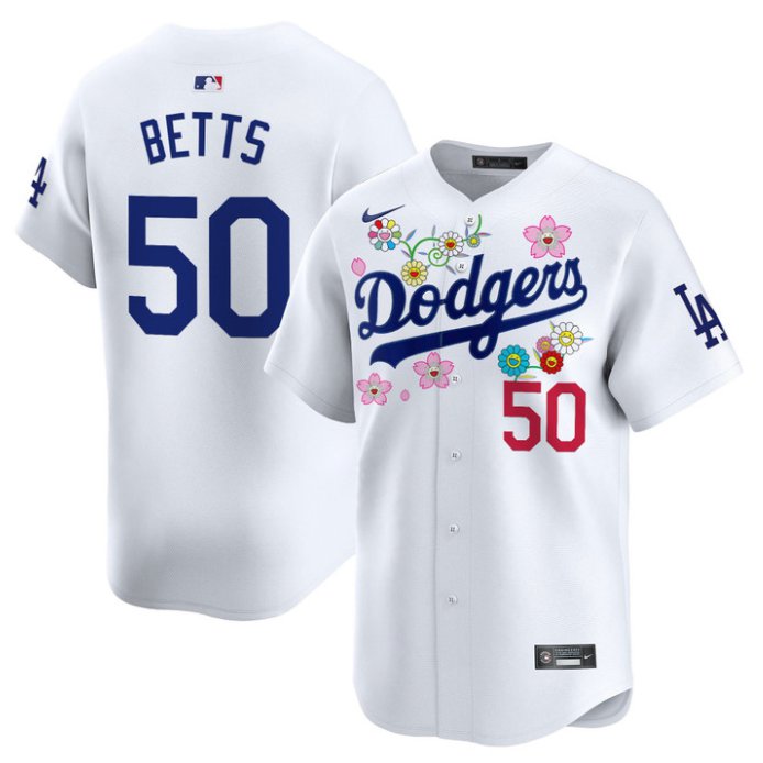 Men's Mookie Betts Jersey #50 Dodgers x Takashi Murakami 2025 Vapor Limited Stitched White