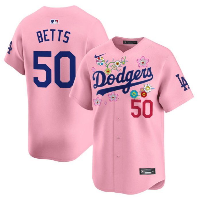 Men's Mookie Betts Jersey #50 Dodgers x Takashi Murakami 2025 Vapor Limited Stitched Cherry Blossom