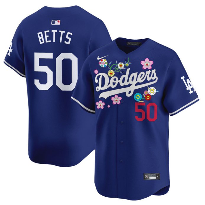 Men's Mookie Betts Jersey #50 Dodgers x Takashi Murakami 2025 Vapor Limited Stitched Royal