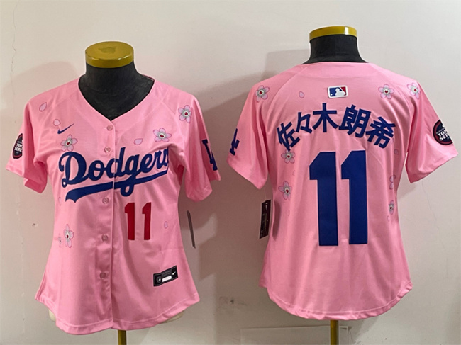 Women's Los Angeles Dodgers #11 佐々木朗希 Pink 2025 Tokyo Series Limited Stitched Baseball Jersey
