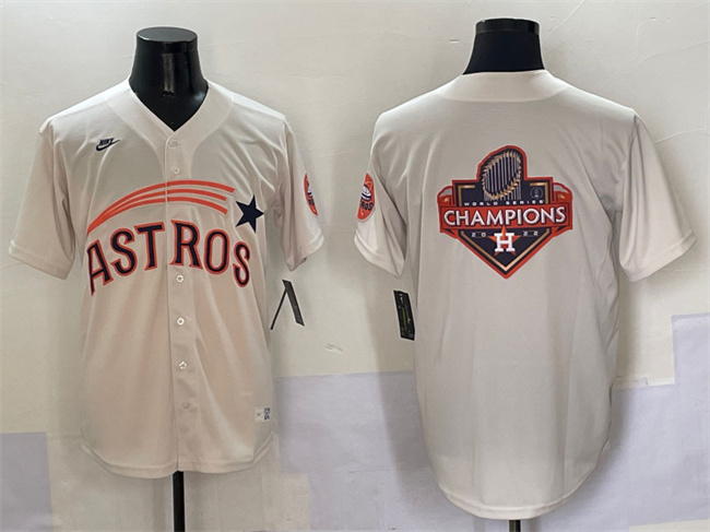 Men's Houston Astros Team Big Logo Cream Throwback Cooperstown Collection Limited Stitched Baseball Jersey