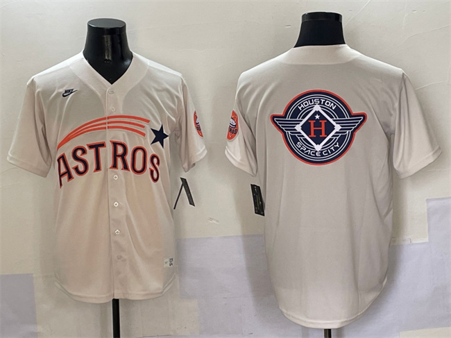Men's Houston Astros Team Big Logo Cream Throwback Cooperstown Collection Limited Stitched Baseball Jerseys