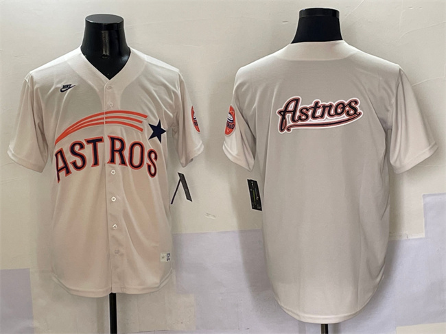 Men's Houston Astros Team Big Logo Cream Throwback Cooperstown Collection Limited Stitched MLB Jersey