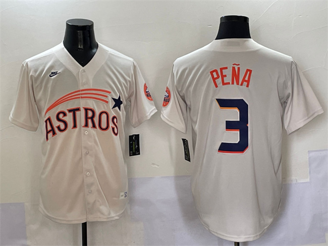 Men's Houston Astros #3 Jeremy Pena Cream Throwback Cooperstown Collection Limited Stitched Baseball Jersey