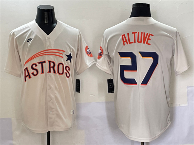 Men's Houston Astros #27 Jose Altuve Cream Throwback Cooperstown Collection Limited Stitched Baseball Jersey
