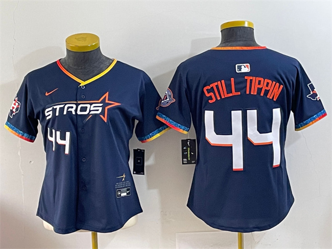 Women's Houston Astros #44 Still Tippin Navy 2025 City Connect With Texas Patch Limited Stitched Baseball Jersey