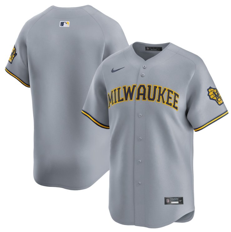 Men's Milwaukee Brewers Blank Away Gray Limited Stitched Baseball Jersey