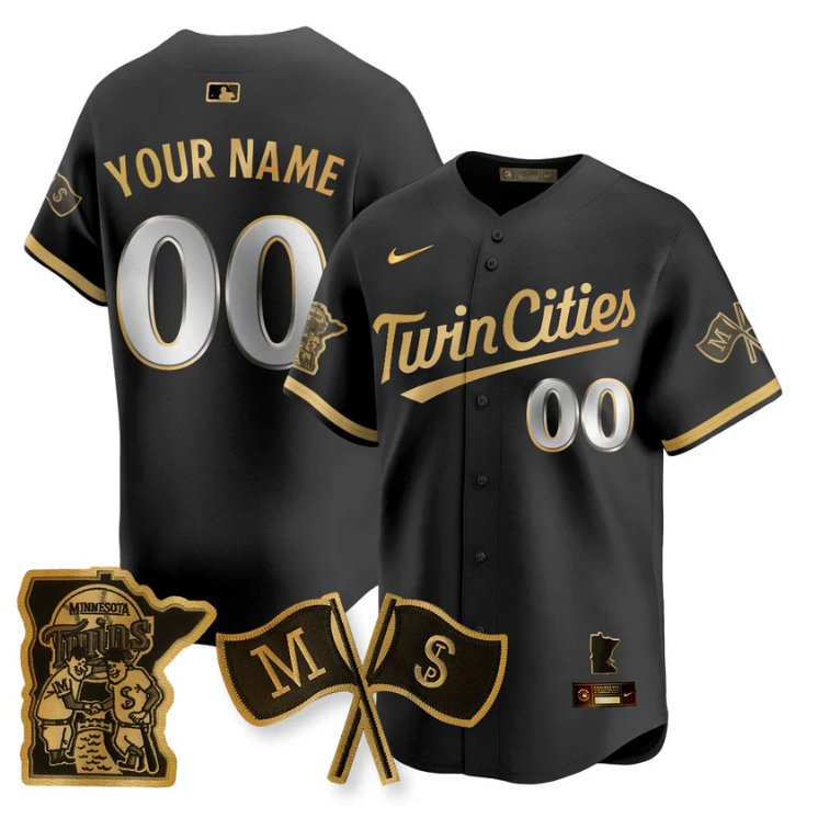 Custom Minnesota Twins Jersey Nike Alternate Limited Stitched Black Gold
