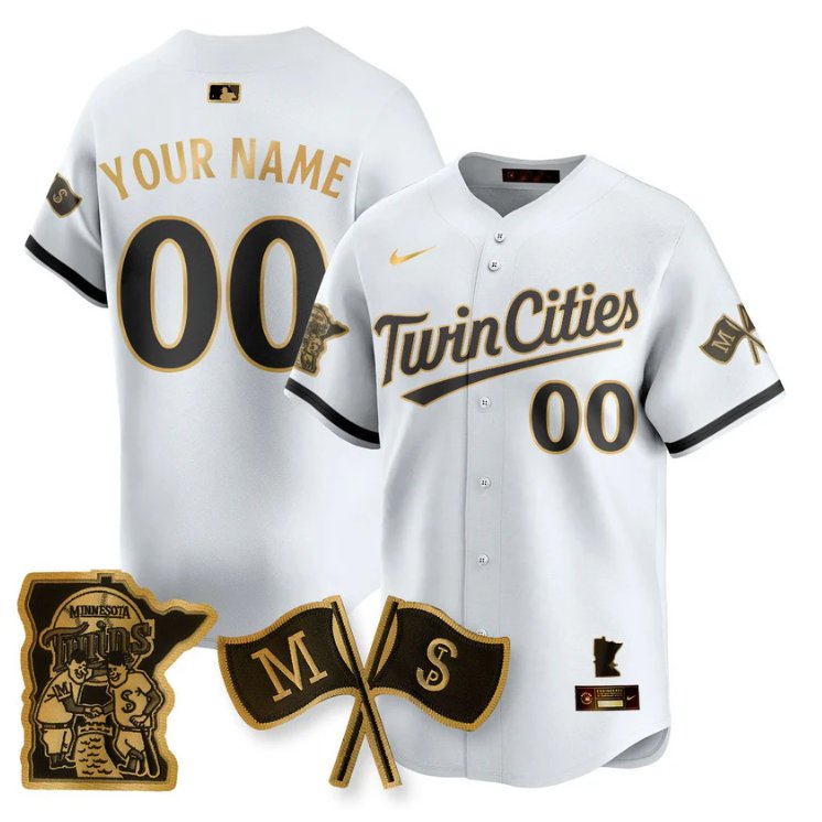 Custom Minnesota Twins Jersey Nike Alternate Limited Stitched White Gold