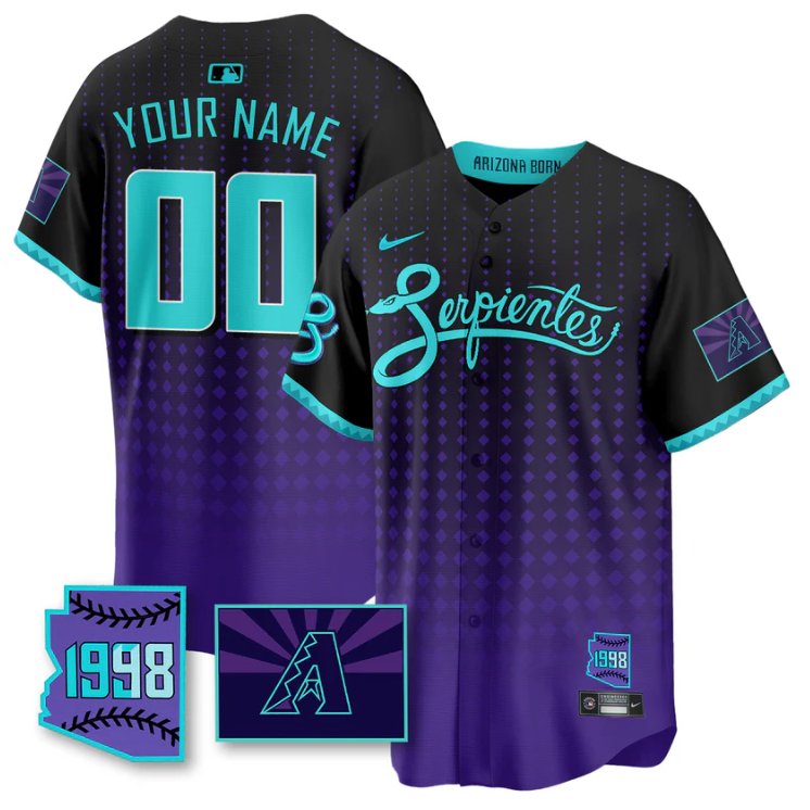 Custom Arizona D-Backs Jersey Purple for Second “Serpientes” City Connect Black Purple