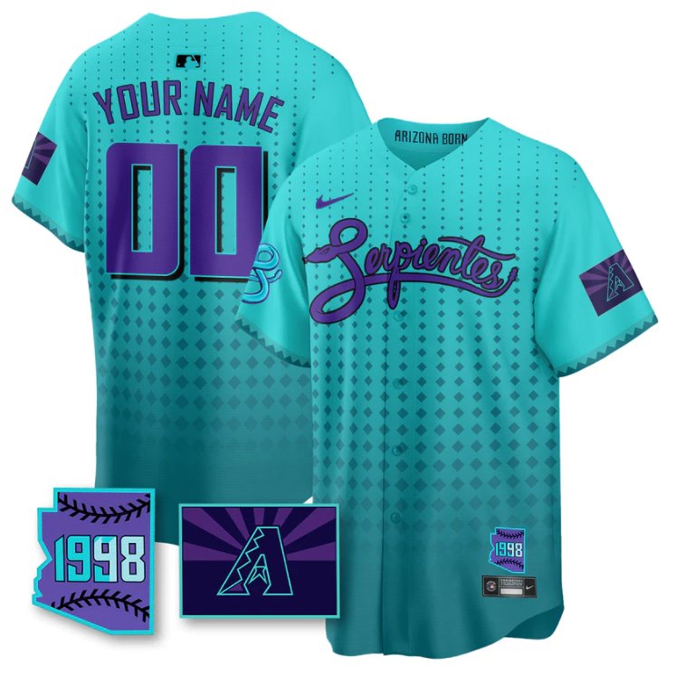 Custom Arizona D-Backs Jersey Purple for Second “Serpientes” City Connect Stitched Teal