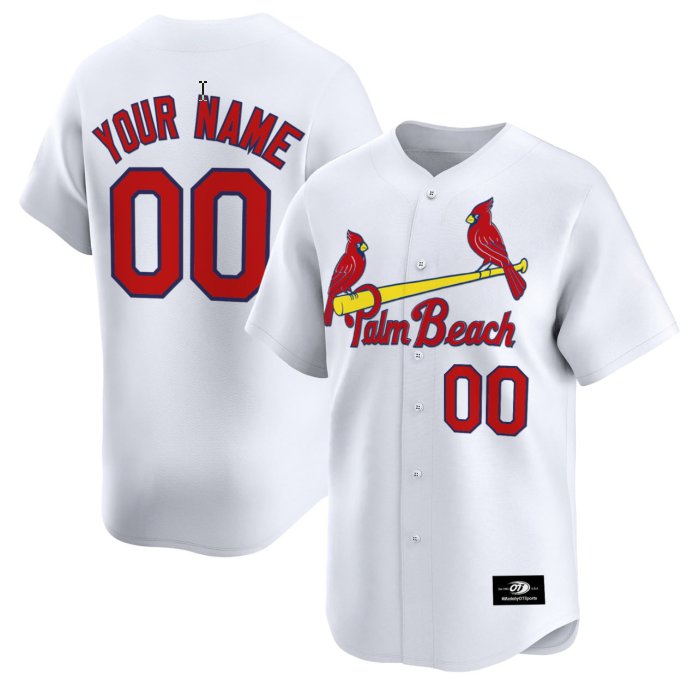 Custom Palm Beach Cardinals White Limited Stitched Baseball Jersey