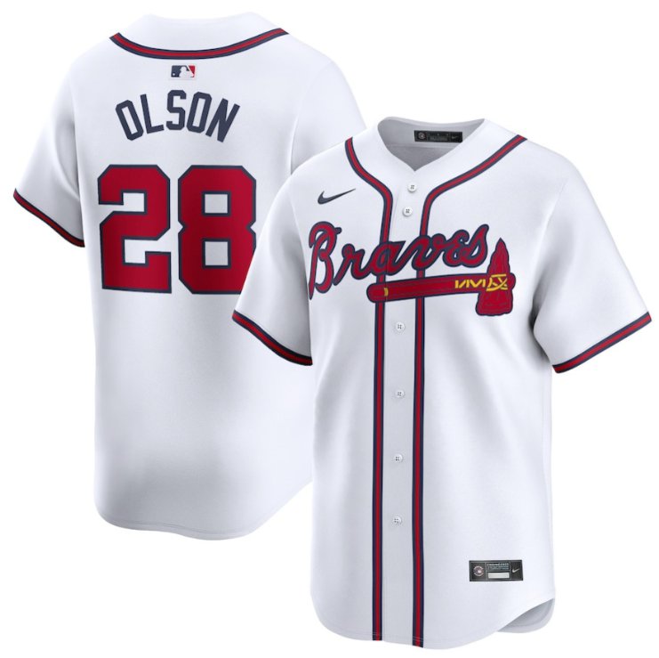Men's Atlanta Braves #28 Matt Olson White Home Limited MLB Stitched Jersey