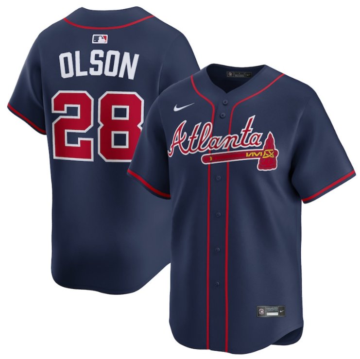 Men's Atlanta Braves #28 Matt Olson Navy Limited Stitched MLB Jersey