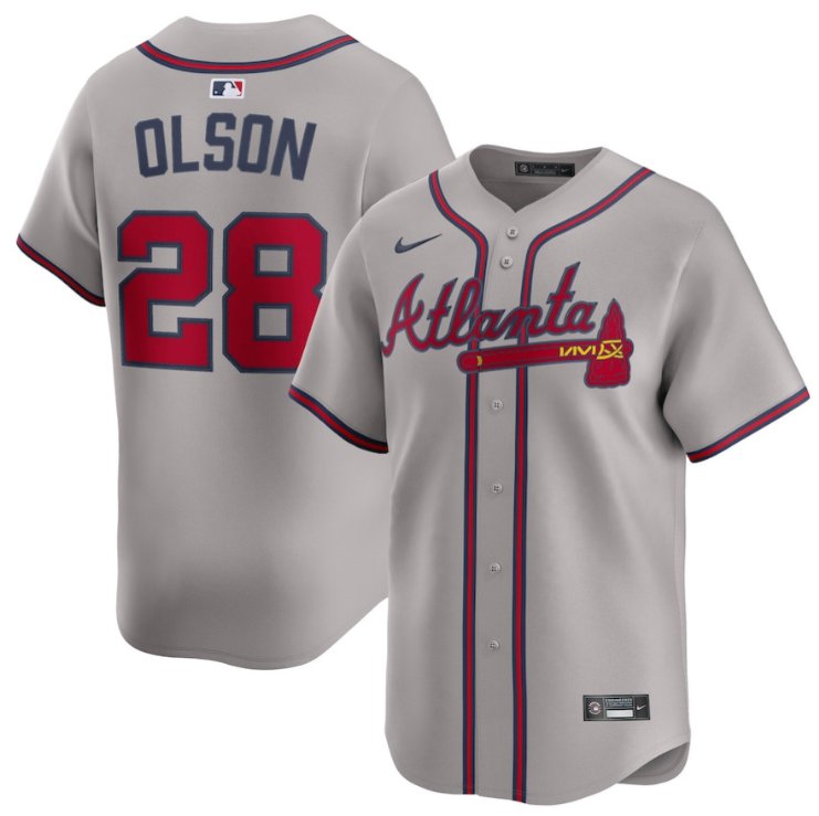 Men's Atlanta Braves #28 Matt Olson Gray Road Limited MLB Stitched Jersey