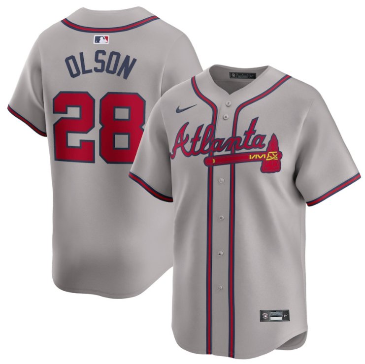 Men's Atlanta Braves #28 Matt Olson Gray Away Limited Stitched MLB Jersey