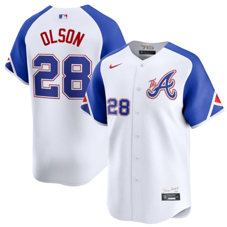 Men's Atlanta Braves #28 Matt Olson White City Connect Stitched Limited MLB Jersey