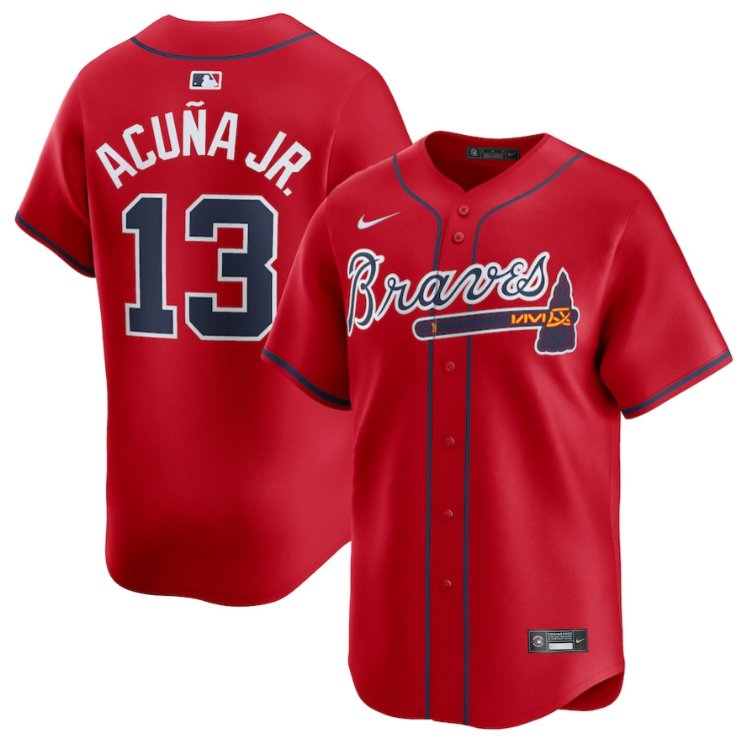 Men's Atlanta Braves #13 Ronald Acuna Jr Nike Red Alternate Limited Stitched Baseball Jersey