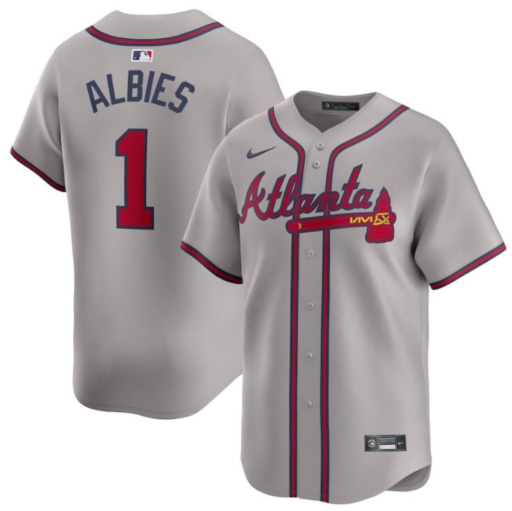 Men's Atlanta Braves #1 Ozzie Albies Nike Gray Road Limited Stitched MLB Jersey
