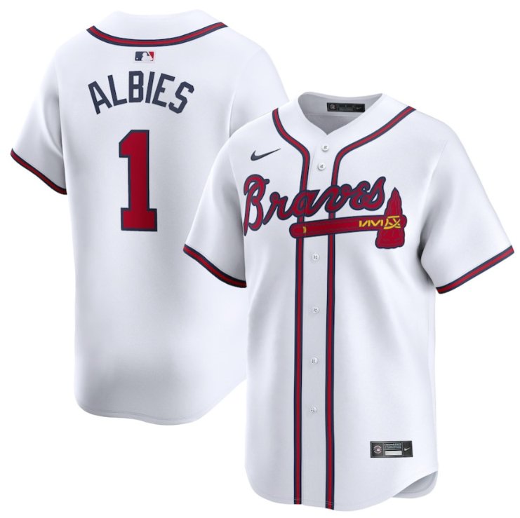 Men's Atlanta Braves #1 Ozzie Albies Nike White Home Limited Stitched MLB Jersey