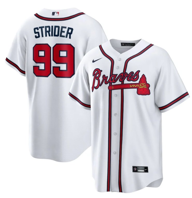 Men's Atlanta Braves #99 Spencer Strider White Home Cool Base Stitched MLB Jersey