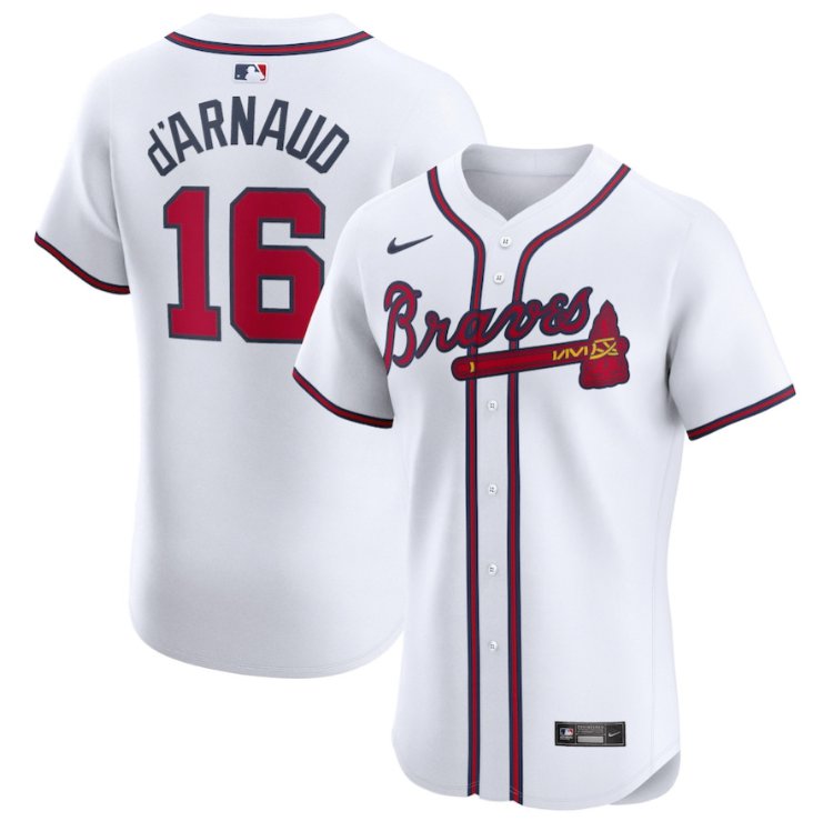 Men's Atlanta Braves #16 Travis d'Arnaud Nike White Home Stitched MLB Flex Base Jersey