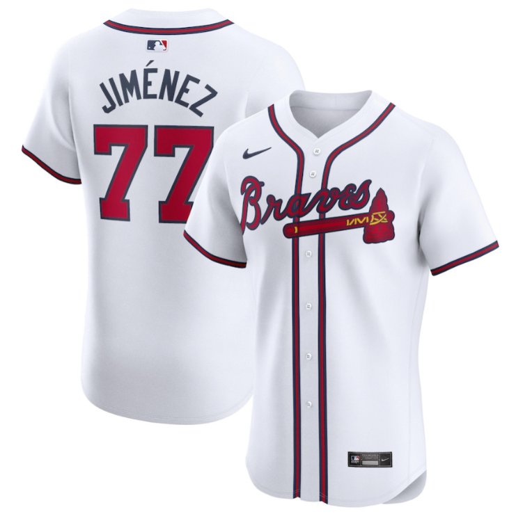 Men's Atlanta Braves #77 Joe Jimenez Nike White Home Stitched MLB Flex Base Jersey