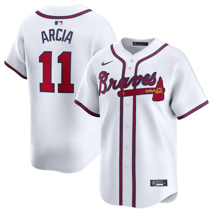 Men's Atlanta Braves #11 Orlando Arcia White Home Stitched Limited MLB Jersey