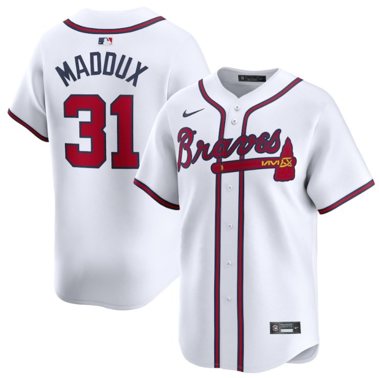 Men's Atlanta Braves #31 Greg Maddux Nike White Home Limited Stitched Baseball Jersey