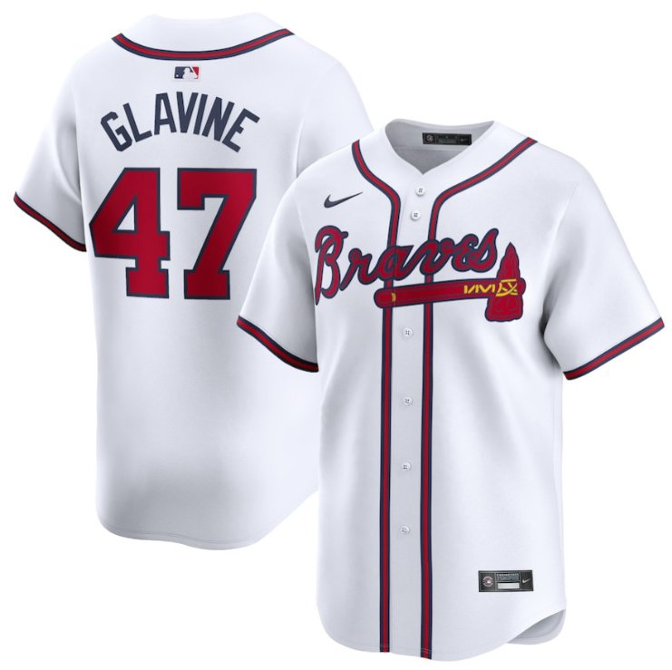 Men's Atlanta Braves #47 Tom Glavine White Home Limited Stitched Baseball Jersey
