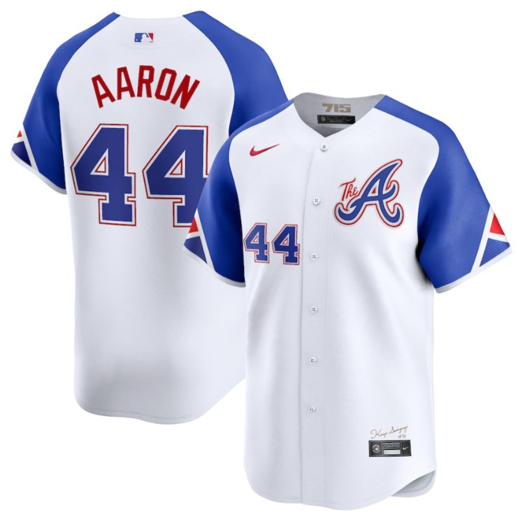 Men's Atlanta Braves #44 Hank Aaron Nike White City Connect Limited Stitched Baseball Jersey