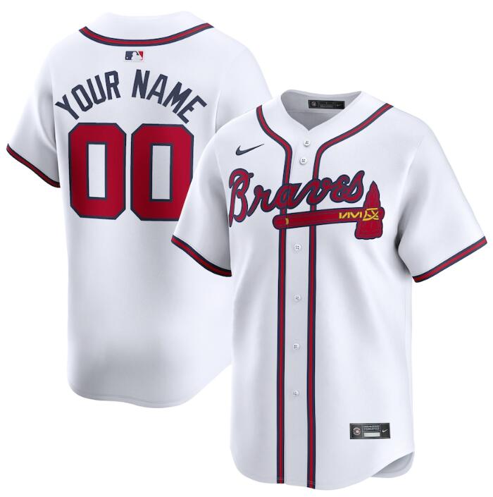 Custom Atlanta Braves Nike Home White Limited Stitched MLB Baseball Jersey