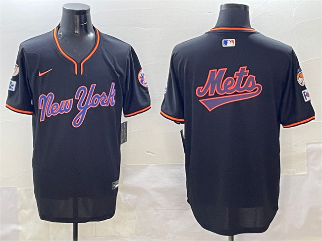 Men's New York Mets Team Big Logo Black 2025 Spring Training Stitched Baseball Jerseys