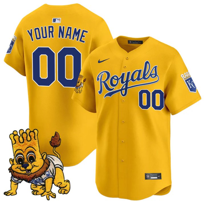 Custom Kansas City Royals Sluggerrr Patch Nike Limited Stitched Jersey Yellow