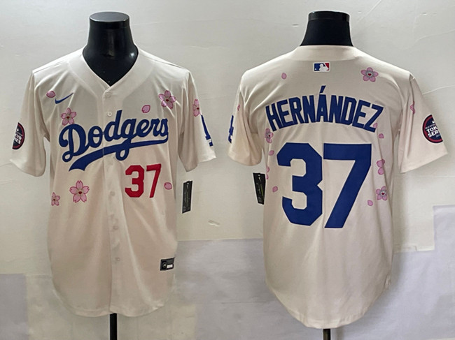 Men's Los Angeles Dodgers #37 Teoscar Hernandez Cream 2025 Tokyo Series Limited Stitched Baseball Jersey