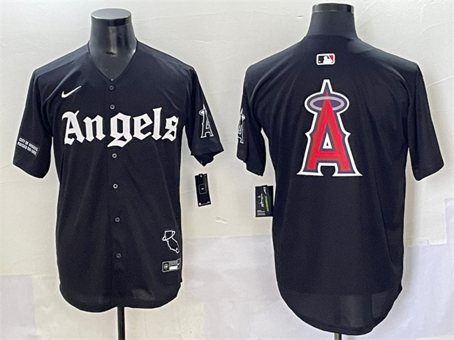 Men's Los Angeles Angels Team Big Logo Black 'Gothic Halo Edition' Vapor Limited Stitched Baseball Jerseys