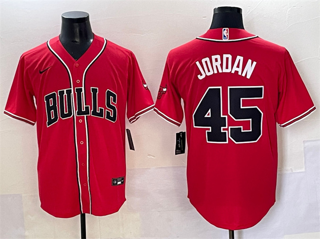Men's Chicago Bulls #45 Michael Jordan Red Cool Base Stitched Baseball Jersey